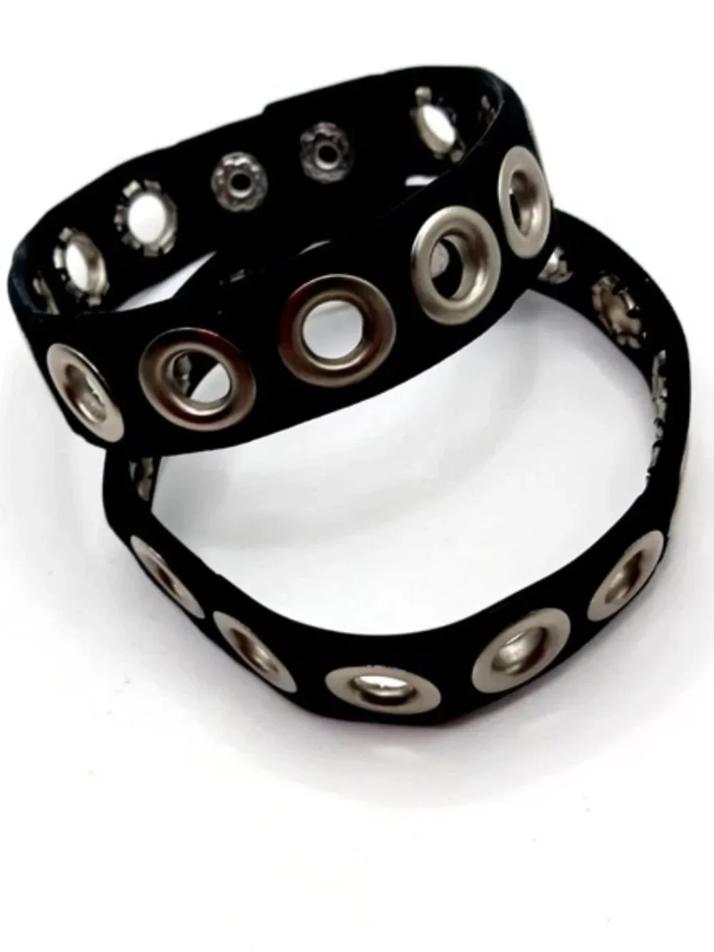 Stars + Grommets Black Vegan Leather Belt + 2 Rubber Grommet Bracelet New